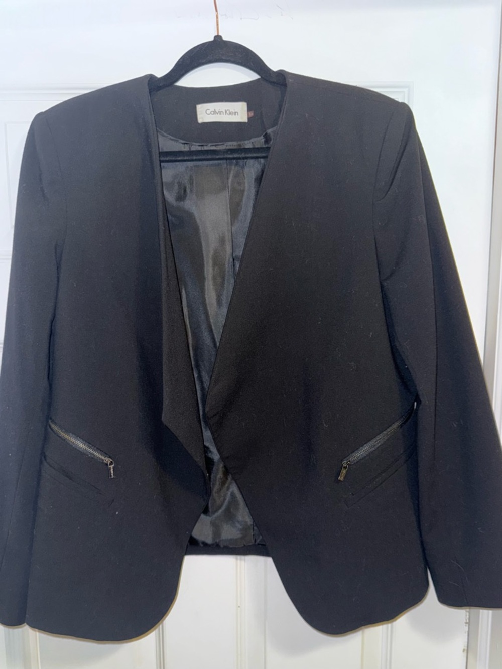 Calvin Klein Black Open-Front Zip-Pocket Blazer